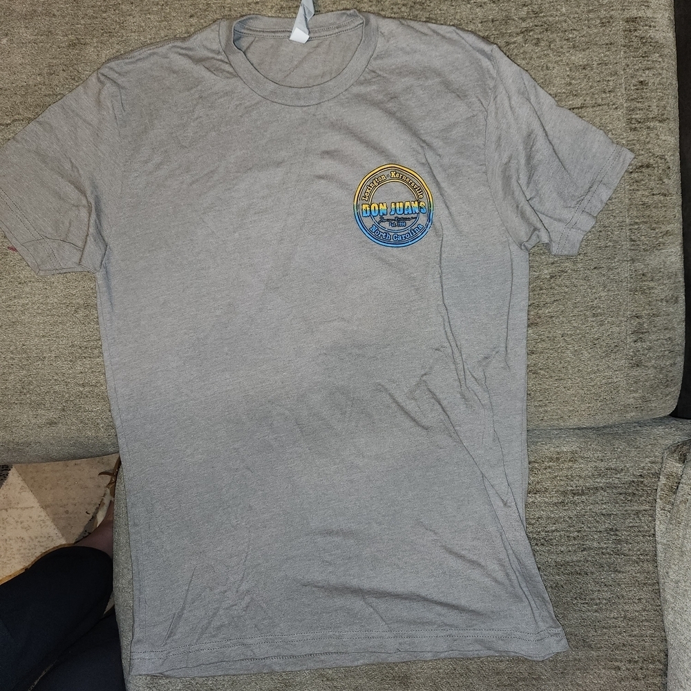 Next Level Apparel Light Gray Tee with Blue and Yellow Logo